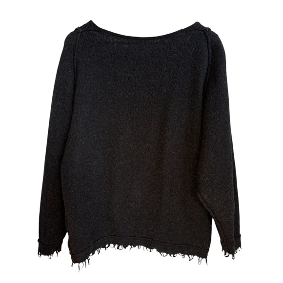 Free People Wool Blend Slubby Fringe V-Neck Sweater Gray-Brown-Black Size S - Picture 5 of 7